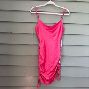 Missguided Hot Pink satin cowl ruched Mini Dress